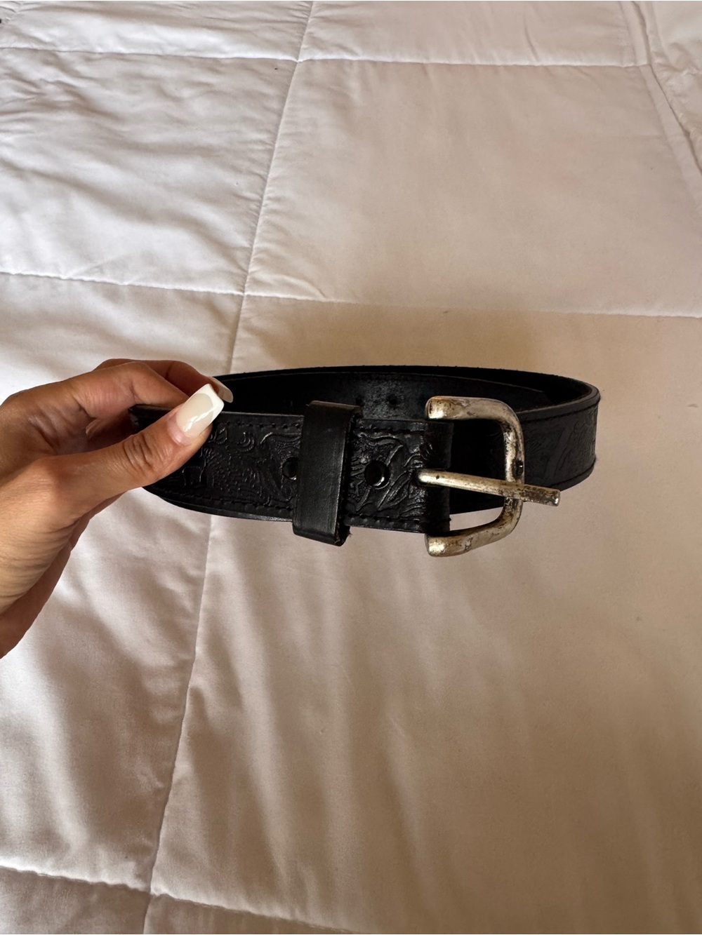Full Grain Cowhide Black unisex Belt with Silver Buckle